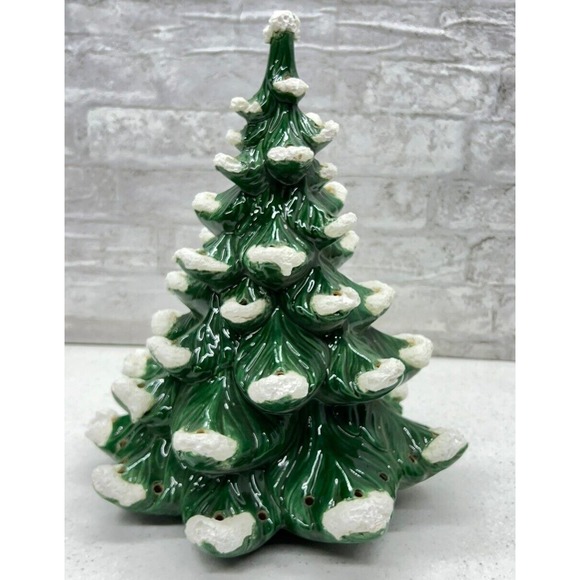 Atlantic Mold Ceramic Christmas Tree 14”NO BASE Evergreen Snow Flocked Vintage